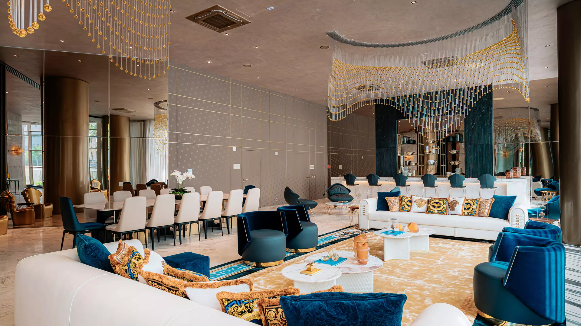Salão de festas gourmet do Villa Versace Moema — espaço sofisticado para eventos e celebrações