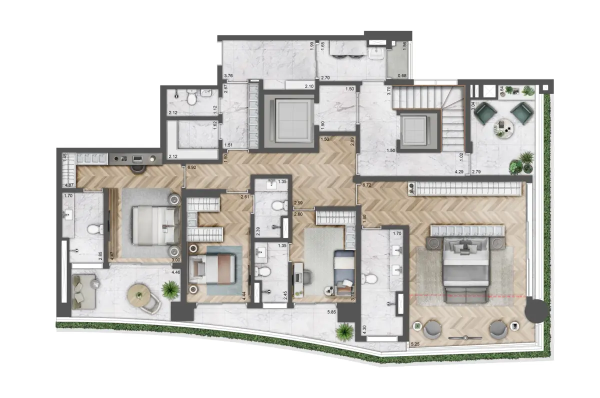 Planta cobertura duplex 418m² do Villa Versace Moema — a maior e mais exclusiva unidade do empreendimento